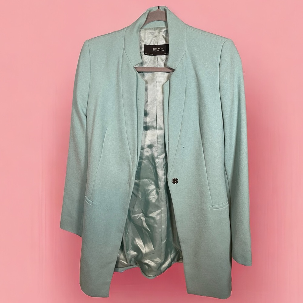 ZARA Mint Double Collar Long Blazer Size M